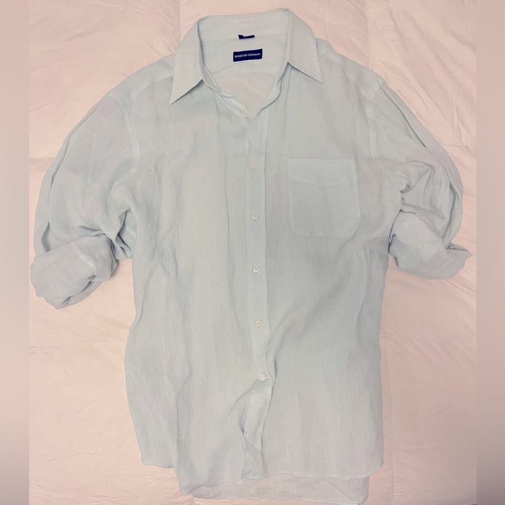 Bergdorf Goodman 100% Linen Made In Italy  Light Green  Mens L